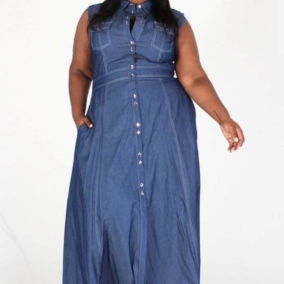 NWT Demin Plus Maxi Button Down Dress - Picture 4 of 9